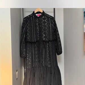 Black Lace Long Sleeve Midi Dress